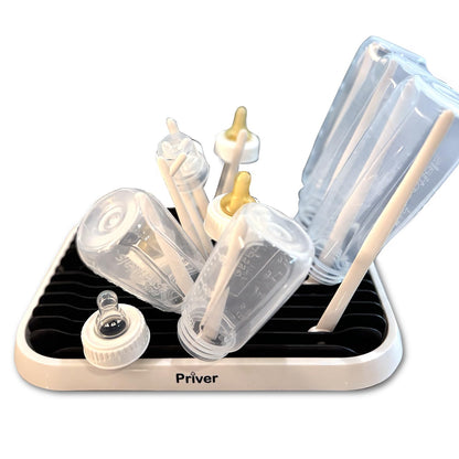 Priver - Baby Bottle Drying Rack with Tray - Space-Saving Drying Rack for Baby Bottles Cups Pump Parts - High Capacity Bottle Dryer - Travel Essentials - Newborn Essentials Must-Haves White