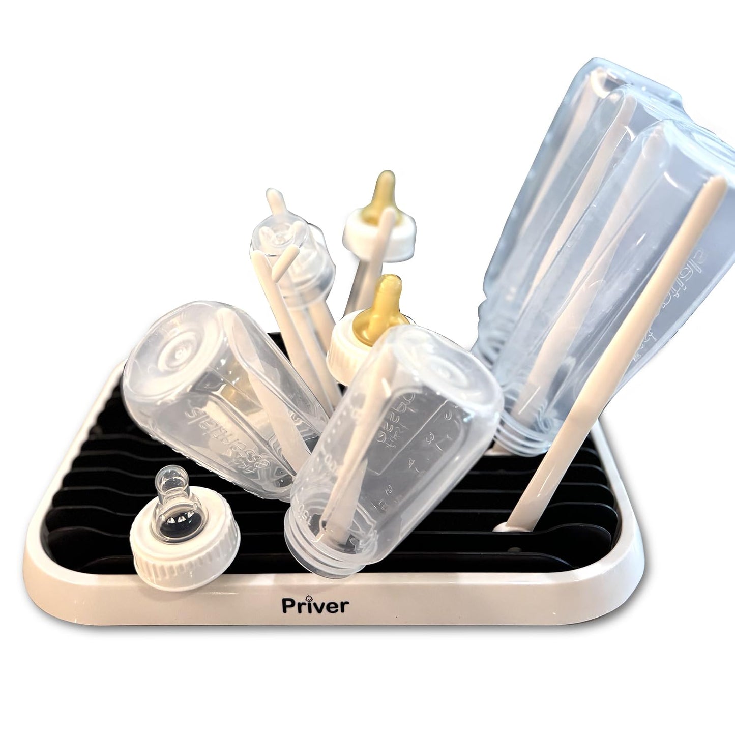 Priver - Baby Bottle Drying Rack with Tray - Space-Saving Drying Rack for Baby Bottles Cups Pump Parts - High Capacity Bottle Dryer - Travel Essentials - Newborn Essentials Must-Haves White