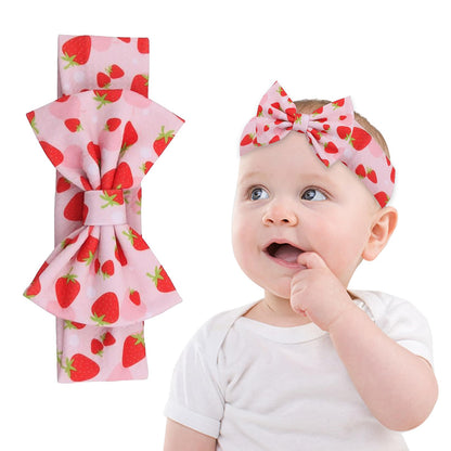 Wziys Baby Girl Strawberry Bow Headband Cute Fruit Hair Bow Knot Stretchy Soft Head Wrap Turban Hair Accessories Gifts for Infant Toddler Baby Girl Newborn Essentials