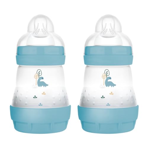 MAM Easy Start Self Sterilising Anti-Colic Baby Bottle 2 Pack (2 x160 ml) MAM Baby Bottles with Slow Flow MAM Teats Size 1 Newborn Essentials Blue (Designs May Vary)
