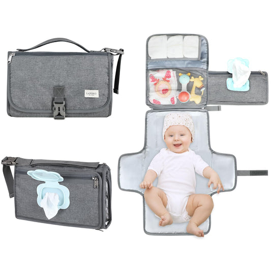 LANDICI Portable Diaper Changing Pad for Newborn Girl & Boy Travel Waterproof Baby Changing Pad with Smart Wipes Pocket Detachable Diaper Changing Mat Gifts for Baby Newborn Essentials Grey