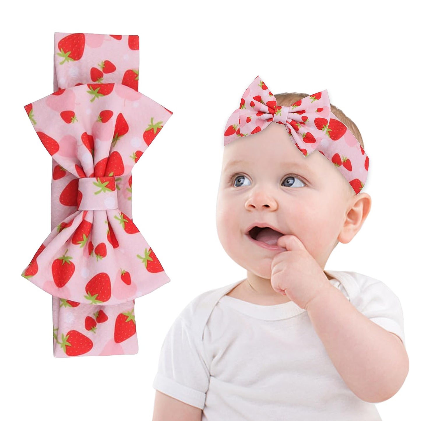 Wziys Baby Girl Strawberry Bow Headband Cute Fruit Hair Bow Knot Stretchy Soft Head Wrap Turban Hair Accessories Gifts for Infant Toddler Baby Girl Newborn Essentials